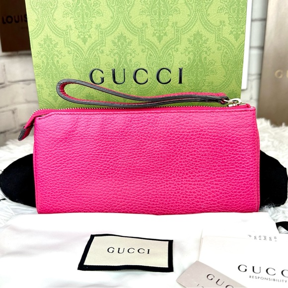 Gucci Swing magenta pink soft leather wristlet pouch wallet LIKE NEW - Picture 4 of 16